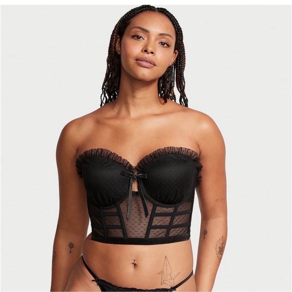 Victoria’s Secret Dotted Mesh Corset Bra NWT Black Size 34B - Picture 3 of 9